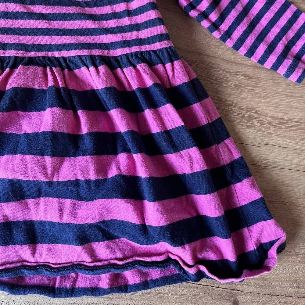 RALPH LAUREN BABY GIRL PINK Blue Striped LONG SLEEVE DRESS & BLOOMER SET 6 MO